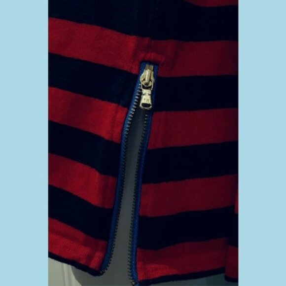 Tommy Hilfiger Striped Sweater Side Zipper Red Navy Preppy Womens Size Medium - Picture 4 of 11